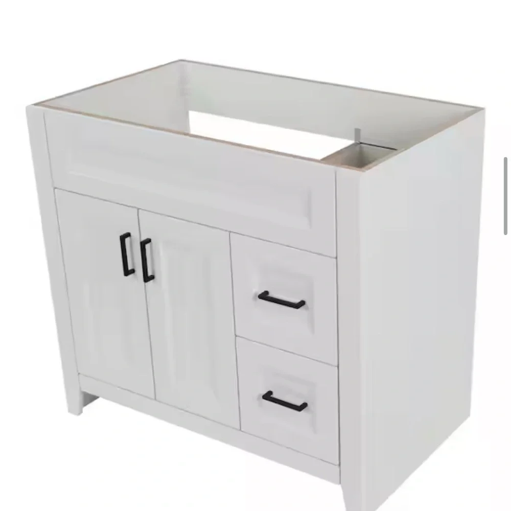 Sleek White Vanity with Black Handles